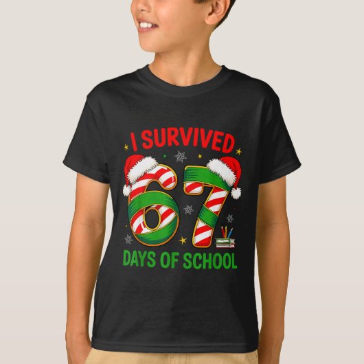 I Survived 67 Days Of School Santa Hat Xmas Teache T-Shirt (Vorderseite)