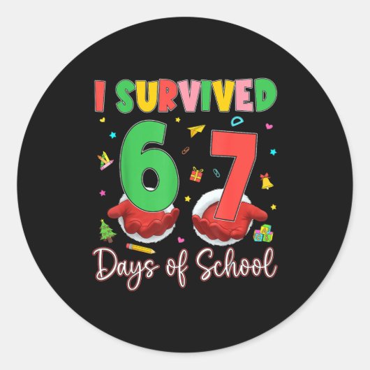 I Survived 67 Days Of School Six Seven 67 Christma Runder Aufkleber (Vorderseite)