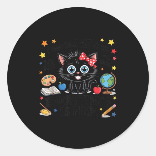 I Survived 67 Days Of School Six Seven 6 7 Teacher Runder Aufkleber (Vorderseite)