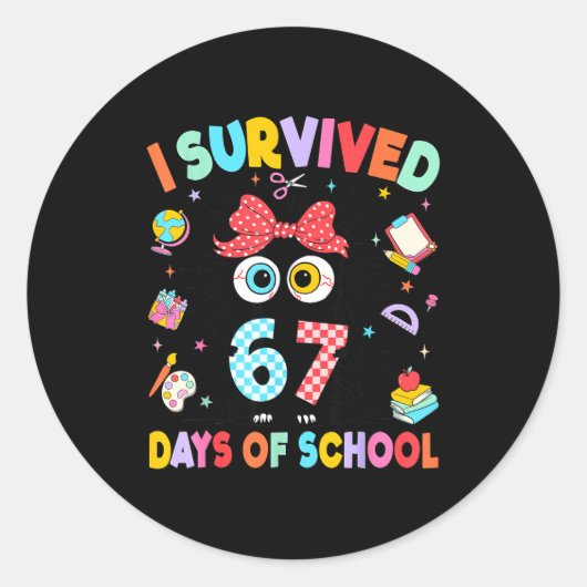 I Survived 67 Days Of School Six Seven Cat Teacher Runder Aufkleber (Vorderseite)