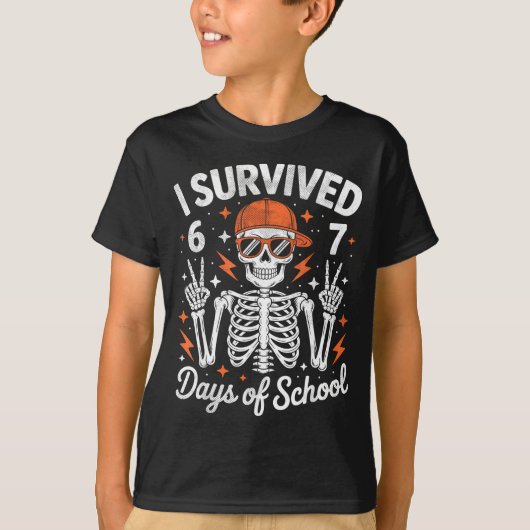 I Survived 67 Days Of School Skeleton Six Seven 6- T-Shirt (Vorderseite)