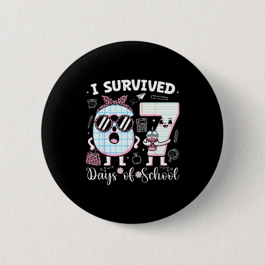 I Survived 67 Days Of School Teacher Student Leopa Button (Vorderseite)