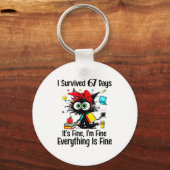 I Survived 67 Days Of School Teacher Students Cat Schlüsselanhänger (Vorderseite)