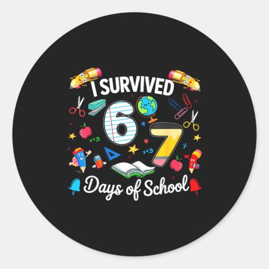 I Survived 67 Days Of School Teachers Students Boy Runder Aufkleber (Vorderseite)