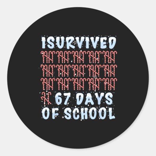 I Survived 67 Days Of School Xmas Candy Cane Tally Runder Aufkleber (Vorderseite)