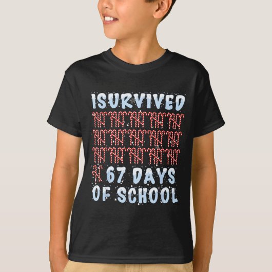I Survived 67 Days Of School Xmas Candy Cane Tally T-Shirt (Vorderseite)
