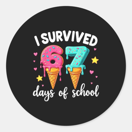 I Survived 67th Days School Drip Ice Cream Funny 6 Runder Aufkleber (Vorderseite)
