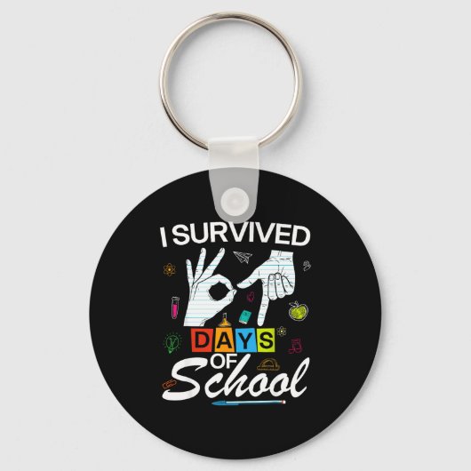 I Survived 6 7 Days Of School With Hands Funny Mem Schlüsselanhänger (Vorderseite)