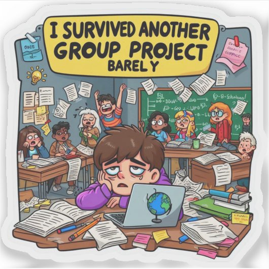 I Survived Another Group Project Barely Funny Aufkleber (Vorderseite)
