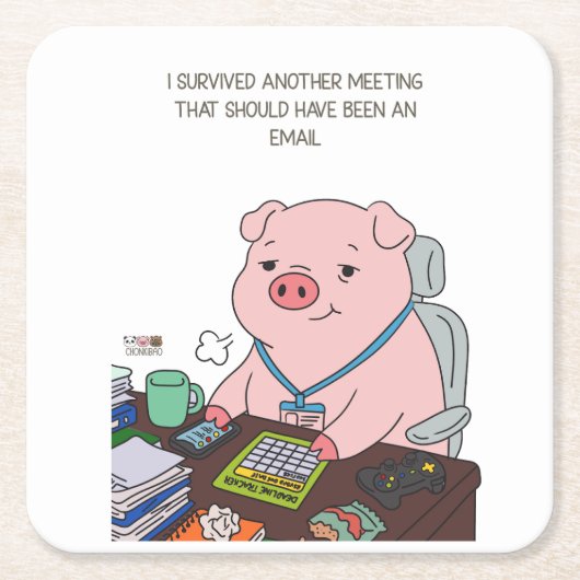 I Survived Another Meeting Rechteckiger Pappuntersetzer (Vorderseite)