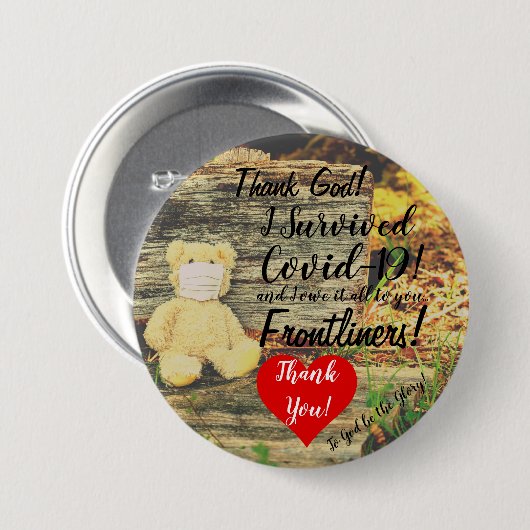 I Survived COVID-19 Badge. Button (Vorne & Hinten)