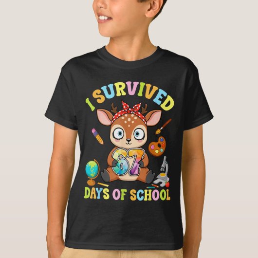 I Survived Six Seven Days Of School Cute Deer Stud T-Shirt (Vorderseite)