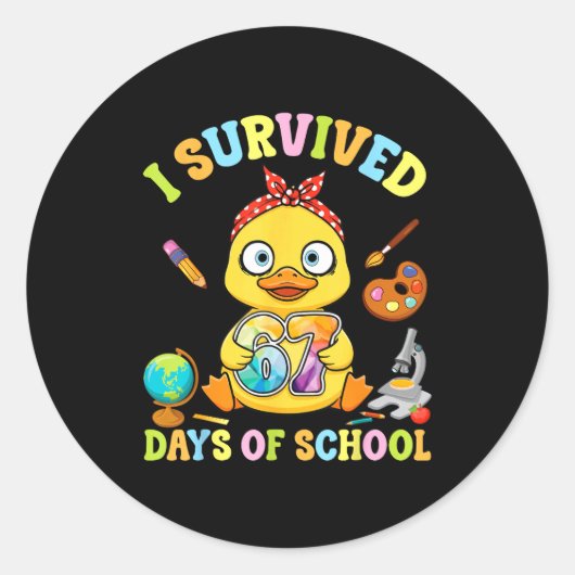 I Survived Six Seven Days Of School Cute Duck Stud Runder Aufkleber (Vorderseite)