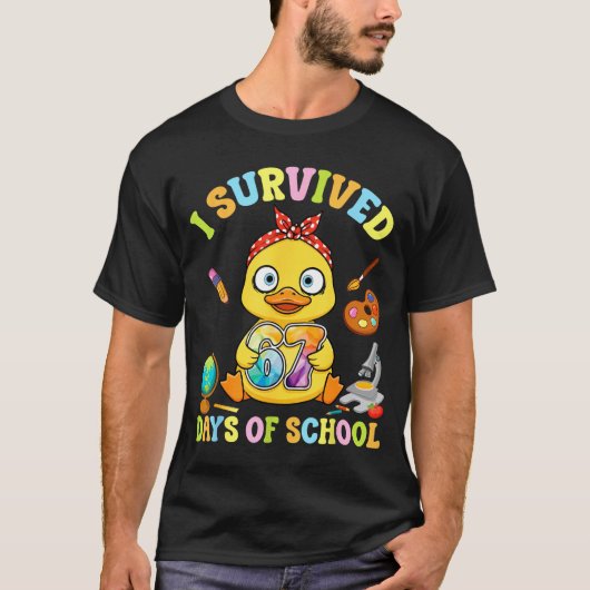 I Survived Six Seven Days Of School Cute Duck Stud T-Shirt (Vorderseite)