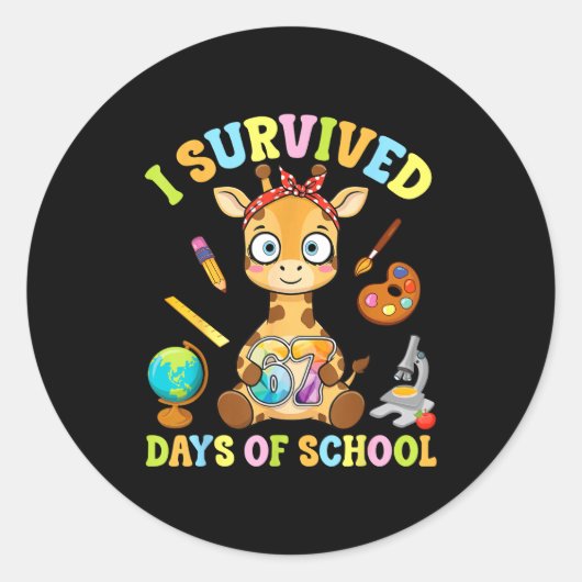 I Survived Six Seven Days Of School Cute Giraffe S Runder Aufkleber (Vorderseite)