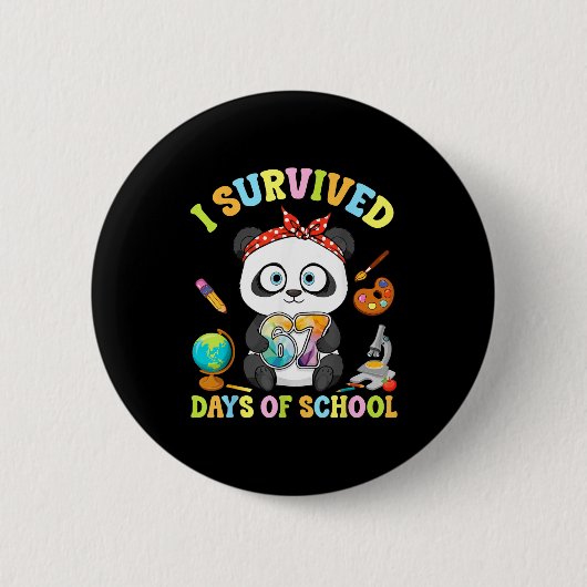 I Survived Six Seven Days Of School Cute Panda Stu Button (Vorderseite)