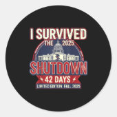 I Survived The 2025 Shutdown Funny Litical Quote Runder Aufkleber (Vorderseite)