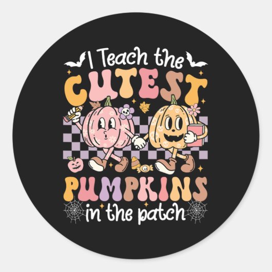 I Teach The Cutest Pumpkins In the Patch Retro Tea Runder Aufkleber (Vorderseite)