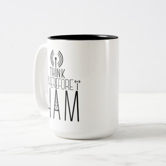 "I Think folglich I HAM" Amateur-Radio-Tasse Zweifarbige Tasse (Vorderseite Links)