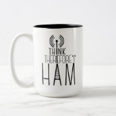 "I Think folglich I HAM" Amateur-Radio-Tasse Zweifarbige Tasse (Links)