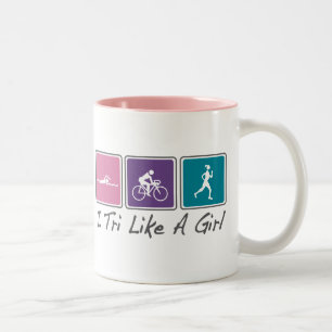 I Tri wie ein Mädchen (Triathlete) Zweifarbige Tasse