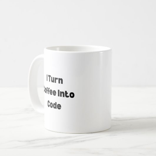 I Turn Coffee Into Code Mug – Funny Programmer Gif Kaffeetasse (Vorderseite Links)