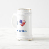 I (USA Flag Heart) Ihr Text Bierglas (Vorderseite Links)