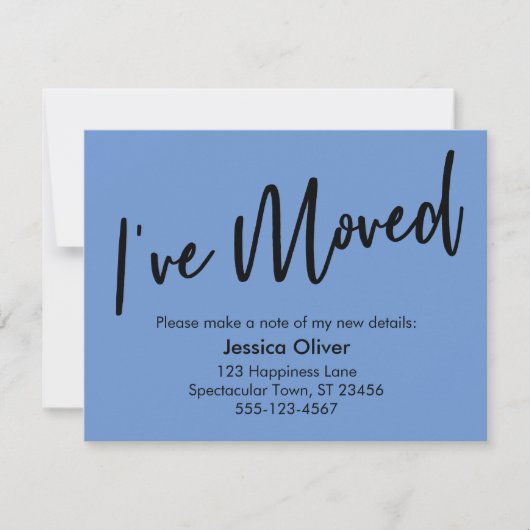 "I ve Moved" Handwriting Cornflower Blue Card Einladung (Vorderseite)