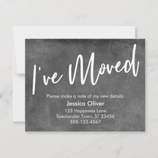 "I ve Moved" Handwriting Graue Grunge Ankündigung (Vorderseite)