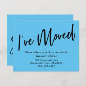"I ve Moved" Moderne Handwriting Sky Blue Card Einladung (Vorne/Hinten)