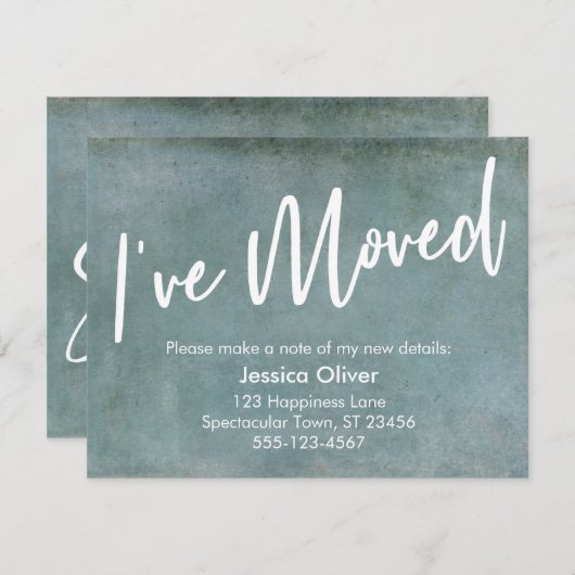 "I ve Moved" Typografie Grunge Blue Ankündigung (Vorne/Hinten)