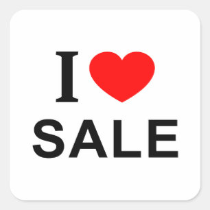 I ❤️ VERKAUF I LIEBE SALE I HEART SALE QUADRATISCHER AUFKLEBER