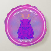 I Wanna Hippo For Christmas-Purple Pillow-Customiz Rundes Kissen (Rückseite)