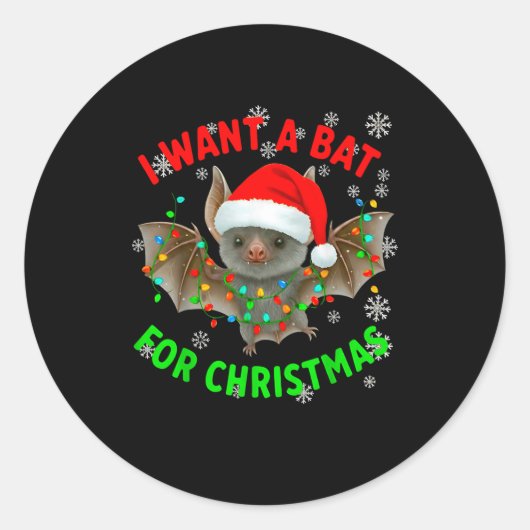 I Want A Bat For Christmas Bat Lovers Christmas Tr Runder Aufkleber (Vorderseite)