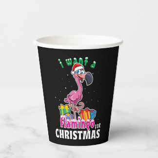 I want a Flamingo for christmas pink Flamenco Pappbecher