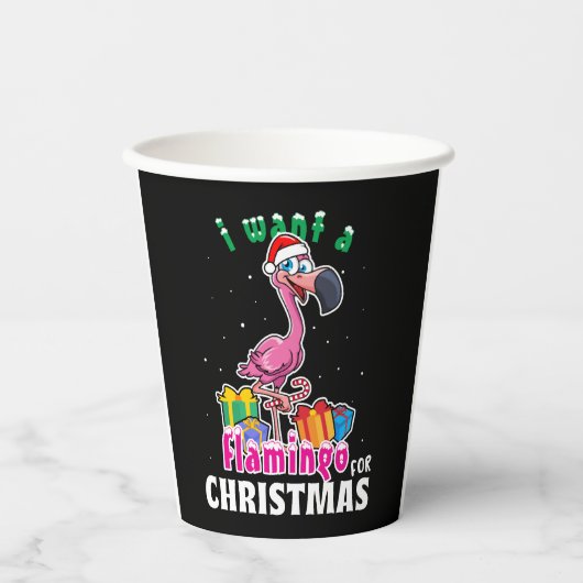 I want a Flamingo for christmas pink Flamenco Pappbecher (Vorderseite)