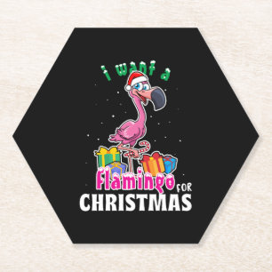 I want a Flamingo for christmas pink Flamenco Untersetzer