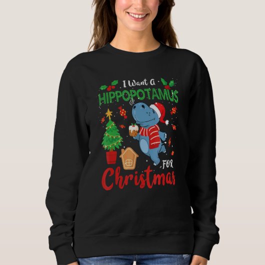 I Want A Hippopotamus for Christmas Cute Hippo San Sweatshirt (Vorderseite)