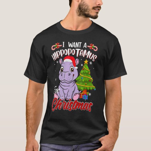 I Want A Hippopotamus For Christmas Hippo Pajamas T-Shirt (Vorderseite)