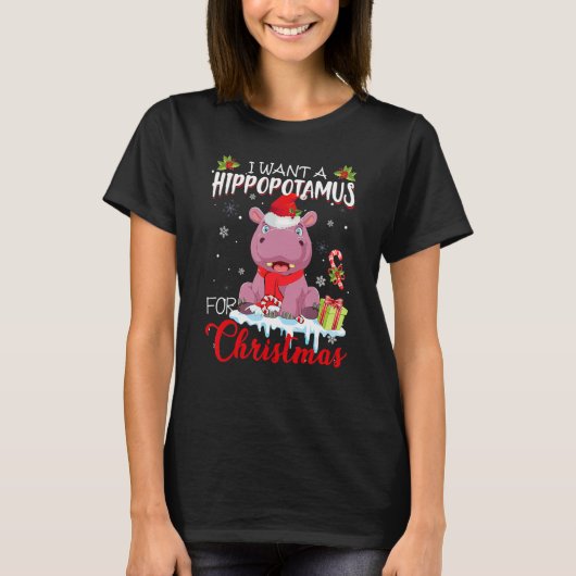 I Want A Hippopotamus For Christmas Santa Hat Hipp T-Shirt (Vorderseite)