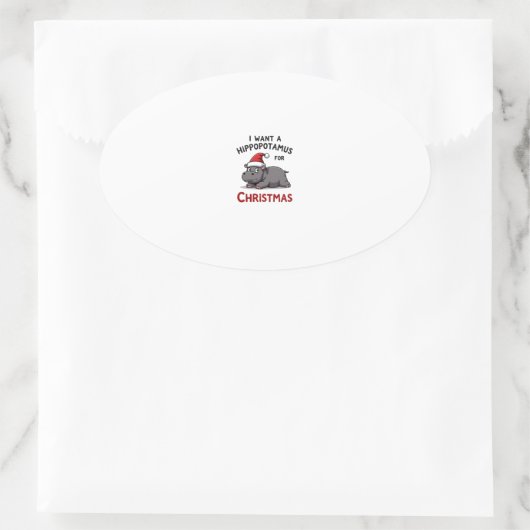 I Want A Hippopotamus For Christmas - Xmas Hippo ( Ovaler Aufkleber (Tasche)
