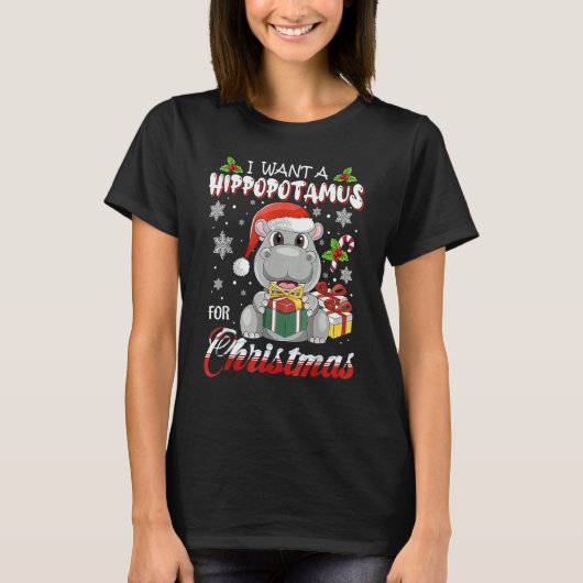 I Want A Hippopotamus For Christmas Xmas Lights Sa T-Shirt (Vorderseite)