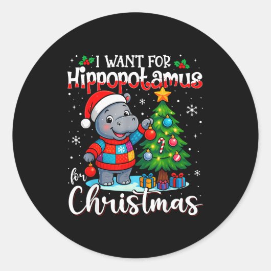 I Want A Hiptamus Christmas Hip Lover Xmas Pajamas Runder Aufkleber (Vorderseite)