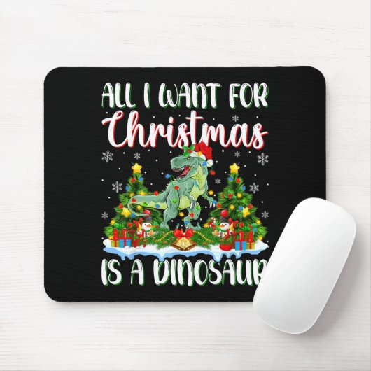 I Want For Christmas Is A Dinosaur Xmas Tree Light Mousepad (Mit Mouse)