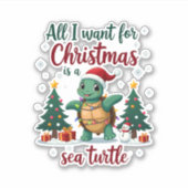 I Want For Christmas Is A Sea Turtle Xmas Tree Lig Aufkleber (Vorderseite)