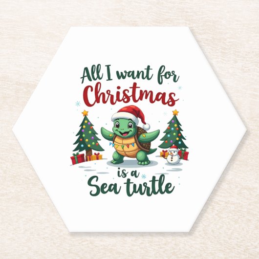 I Want For Christmas Is A Sea Turtle Xmas Tree Lig Untersetzer (Vorderseite)