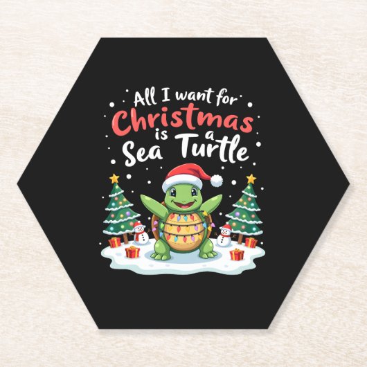 I Want For Christmas Is A Sea Turtle Xmas Tree Lig Untersetzer (Vorderseite)