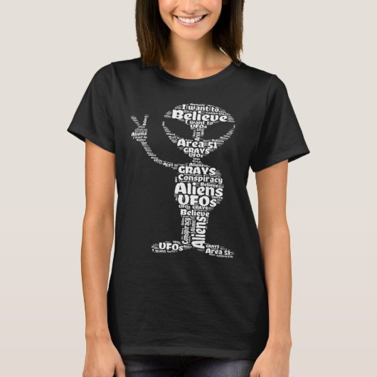 I Want To Believe Alien Peace Sign Wordcloud Area T-Shirt (Vorderseite)