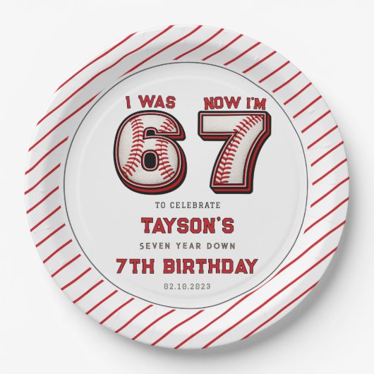 I Was 6, Now I’m 7 – Baseball 7th Birthday Pappteller (Vorderseite)