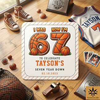 I Was 6, Now I’m 7 Basketball – All-Star Party Quadratischer Aufkleber